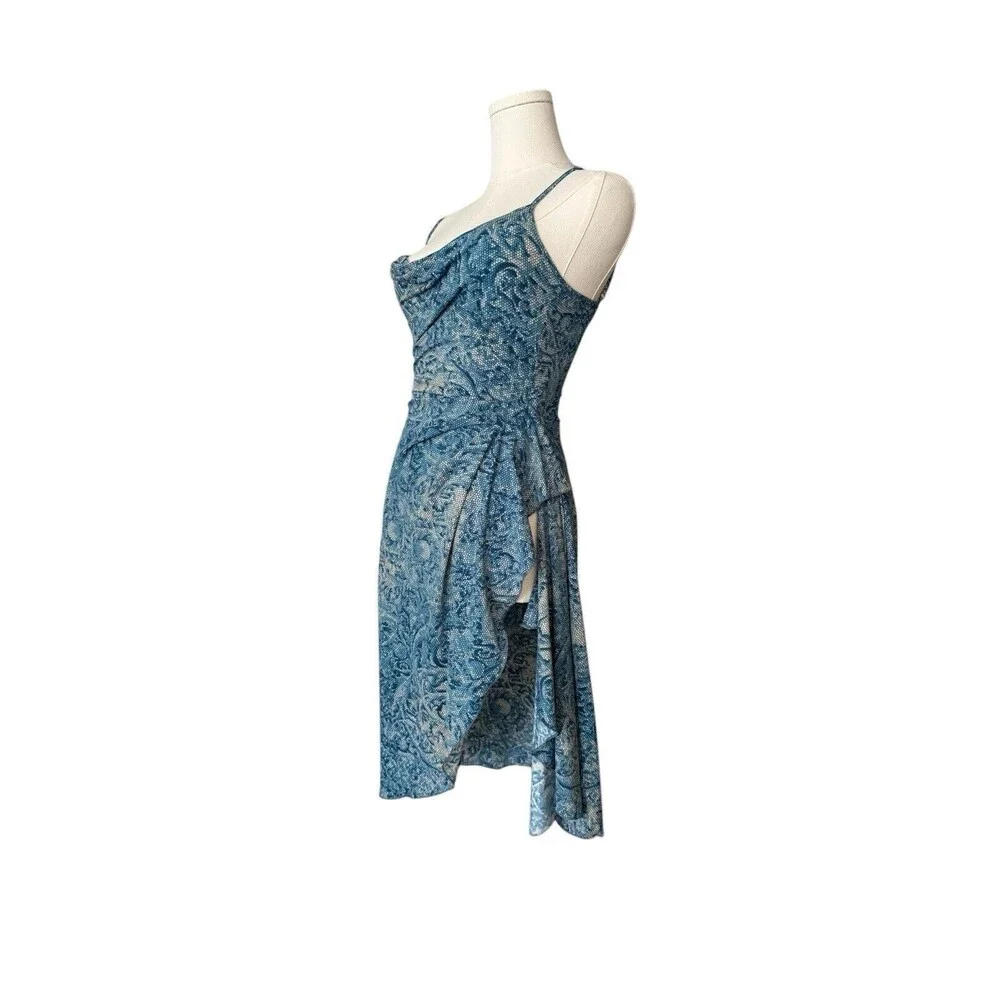 $198 BCBG MAX AZRIA WRAP DRESS WHITE BLUE Size XS High Slit - Picture 4 of 12